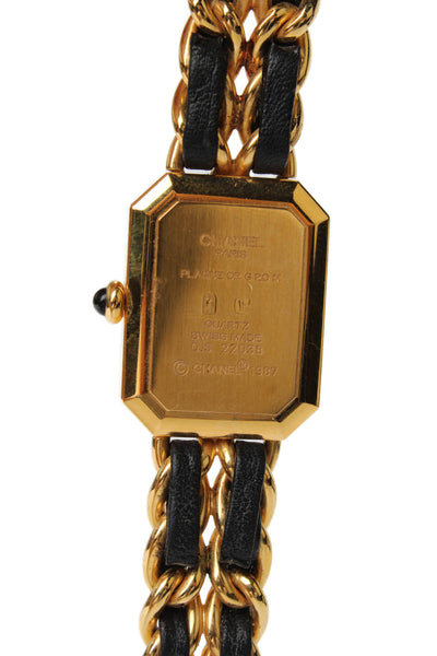Chanel Womens Vintage Gold Tone Black Leather Priemere Rock Quartz Watch 20mm