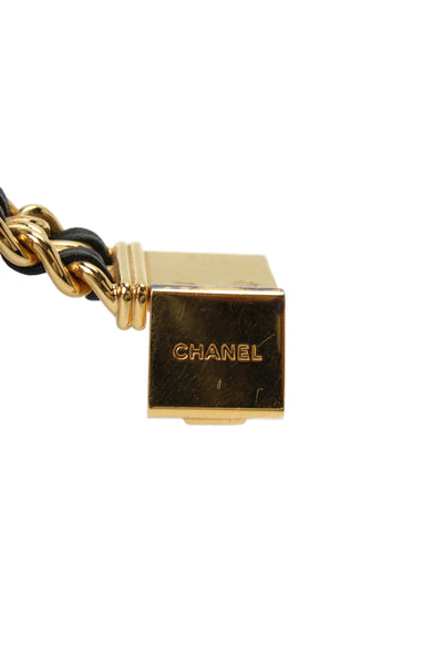 Chanel Womens Vintage Gold Tone Black Leather Priemere Rock Quartz Watch 20mm