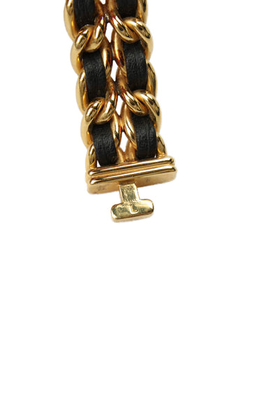 Chanel Womens Vintage Gold Tone Black Leather Priemere Rock Quartz Watch 20mm
