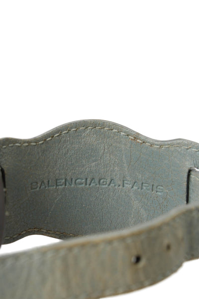 Balenciaga Womens Blue Leather Gold Plated Arena Giant Wrap Bracelet 7"