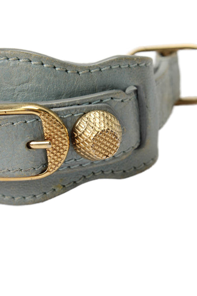 Balenciaga Womens Blue Leather Gold Plated Arena Giant Wrap Bracelet 7"