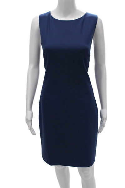Theory Womens Sheath Dress Blue Sleeveless Scoop Neck Virgin Wool Blend Size 8