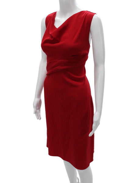 Elie Tahari Women Red Sheath Dress Cowl Neck Knee Length Size 6