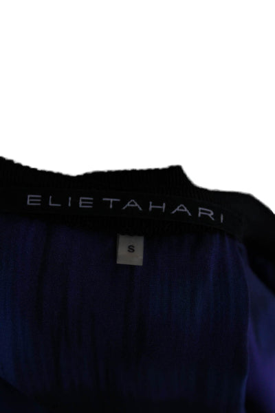 Elie Tahari Women Shift Dress Blue Silk Scoop Neck Tie 3/4 Sleeve Knee Size S