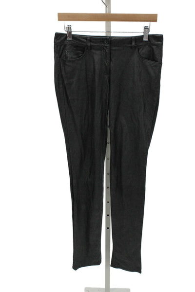 Theory Womens Gray Coated Fabric Jeggings Button Closure 35 Inseam Size 4