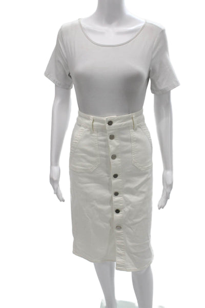Paige Women Straight Pencil Denim Skirt White Button Size 25