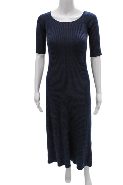 Chloe Women Sweater Dress Blue Wool Boat Neck Short Sleeve Long Size S