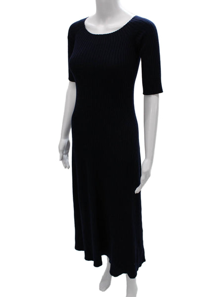 Chloe Women Sweater Dress Blue Wool Boat Neck Short Sleeve Long Size S