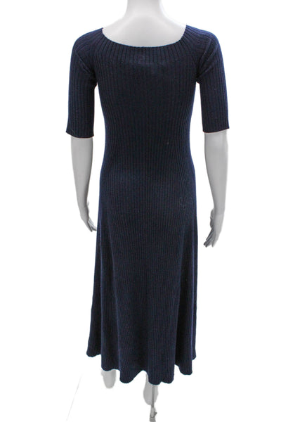 Chloe Women Sweater Dress Blue Wool Boat Neck Short Sleeve Long Size S