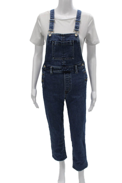 J Brand Womens Overall Jumpsuit Blue Square Neck Sleeveless Buckle Size S