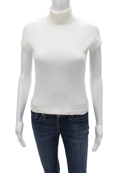 Zara Women White Cotton Turtleneck Short Sleeve Basic T-Shirt Size S