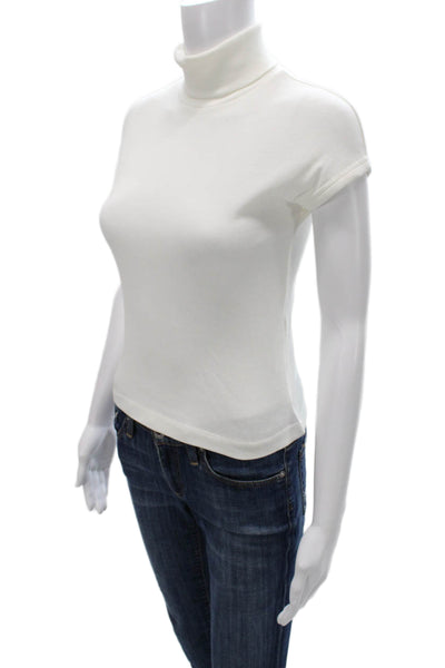 Zara Women White Cotton Turtleneck Short Sleeve Basic T-Shirt Size S
