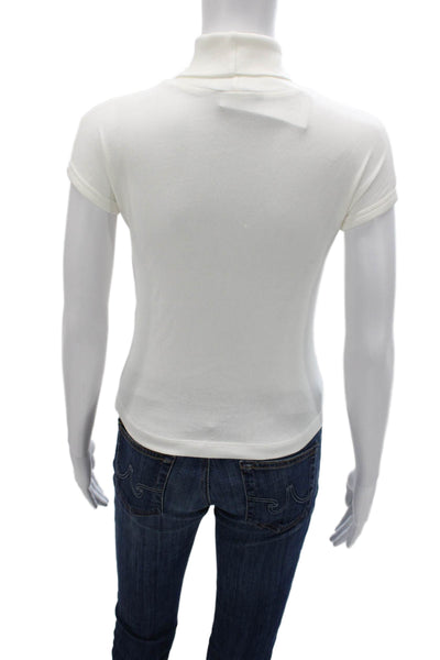 Zara Women White Cotton Turtleneck Short Sleeve Basic T-Shirt Size S