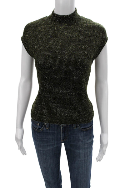 Zara Women Basic Green Mock Neck Sleeveless Polyester Blend Zip Blouse Size S