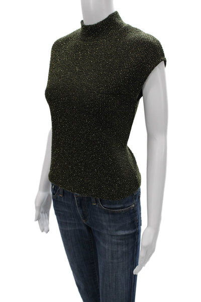 Zara Women Basic Green Mock Neck Sleeveless Polyester Blend Zip Blouse Size S