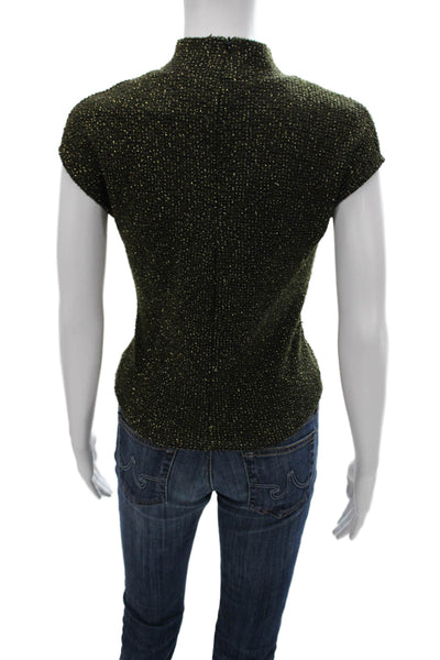 Zara Women Basic Green Mock Neck Sleeveless Polyester Blend Zip Blouse Size S