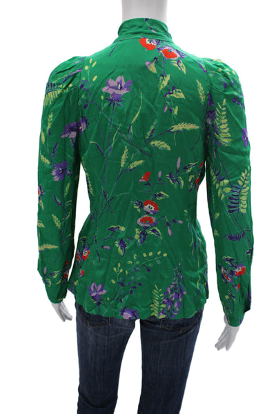 Maje Women Green Floral V-Neck Long Sleeve Blouse Button Polyester Size 1