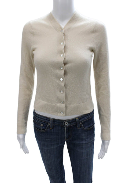 Vince Women Beige 100% Cashmere V Neck Cardigan Long Sleeve Size 2XS