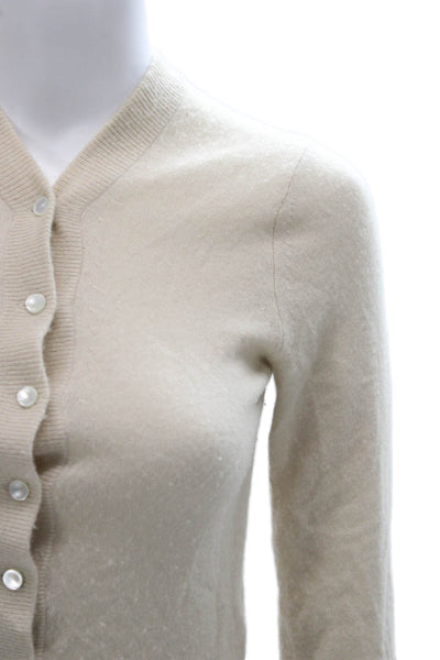 Vince Women Beige 100% Cashmere V Neck Cardigan Long Sleeve Size 2XS