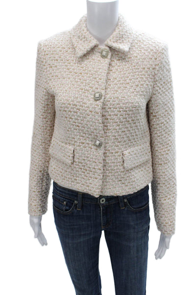 Zara Women Metallic Check Blazer Pink Button Long Sleeve Size S