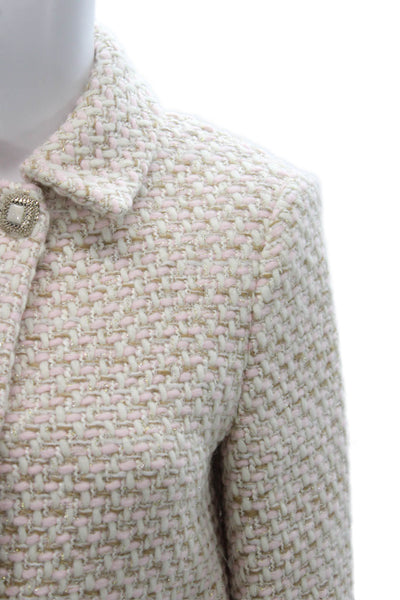 Zara Women Metallic Check Blazer Pink Button Long Sleeve Size S