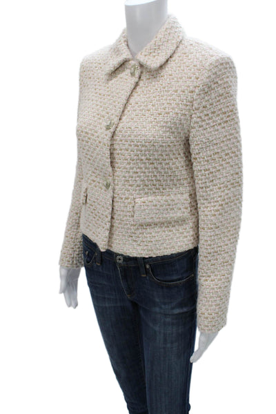 Zara Women Metallic Check Blazer Pink Button Long Sleeve Size S