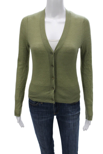 Joseph Womens V-Neck Cashmere Cardigan Green Long Sleeve Size XS
