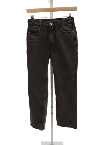 Zara Women Straight Jeans Brown Mid Rise 28 Inseam 100% Cotton Size 2