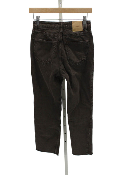Zara Women Straight Jeans Brown Mid Rise 28 Inseam 100% Cotton Size 2