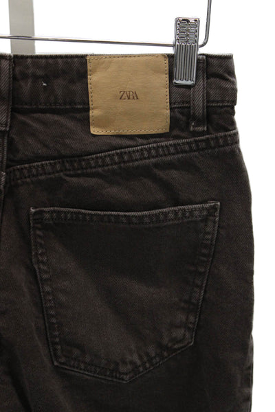 Zara Women Straight Jeans Brown Mid Rise 28 Inseam 100% Cotton Size 2