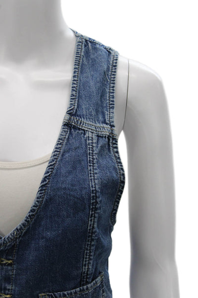 Free People Womens Sleeveless Cotton Button V Neck Vest Blue Size S