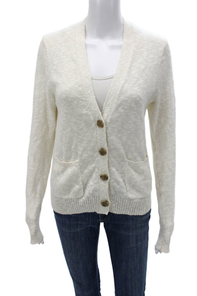J Crew Womens Cardigan V-Neck Ivory Solid Long Sleeve Cotton Polyester Size S