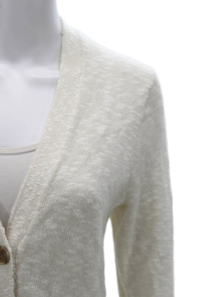 J Crew Womens Cardigan V-Neck Ivory Solid Long Sleeve Cotton Polyester Size S