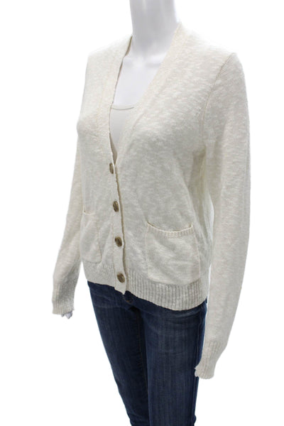 J Crew Womens Cardigan V-Neck Ivory Solid Long Sleeve Cotton Polyester Size S