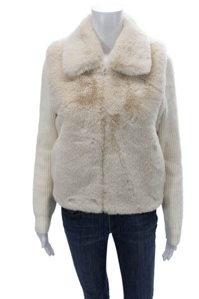 Aqua Womens Basic Jacket Ivory Collared Long Sleeve Polyester Zip Size S