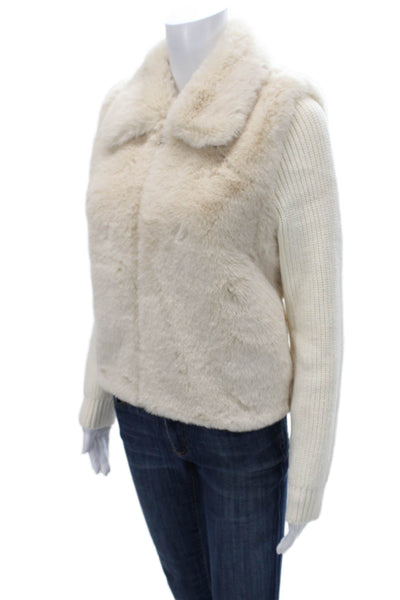Aqua Womens Basic Jacket Ivory Collared Long Sleeve Polyester Zip Size S