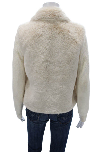 Aqua Womens Basic Jacket Ivory Collared Long Sleeve Polyester Zip Size S