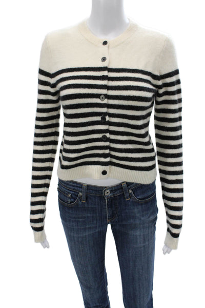 Madewell Womens Black Striped Cardigan Crew Neck Long Sleeve Size S