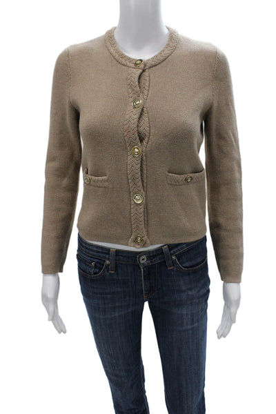 J Crew Womens Cardigan Beige 100% Cotton Long Sleeve Size 2XS