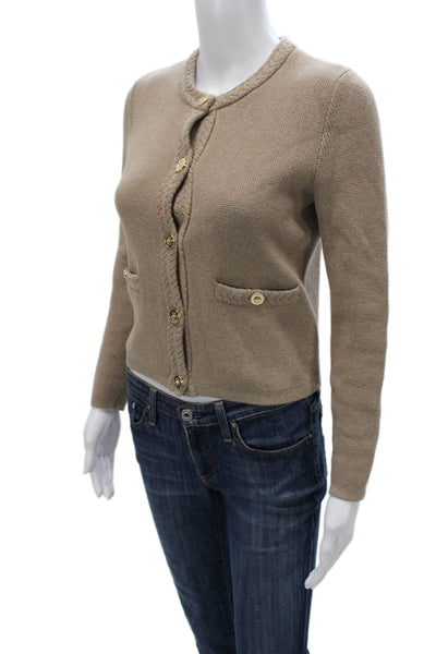 J Crew Womens Cardigan Beige 100% Cotton Long Sleeve Size 2XS