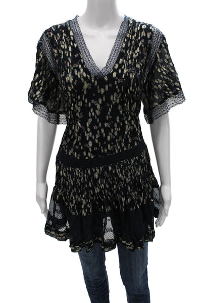 Maeve Anthropologie Womens Fit & Flare Floral V-Neck Blouse Size S