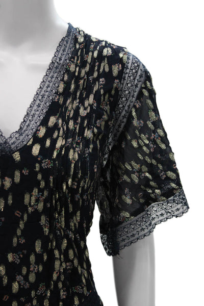 Maeve Anthropologie Womens Fit & Flare Floral V-Neck Blouse Size S