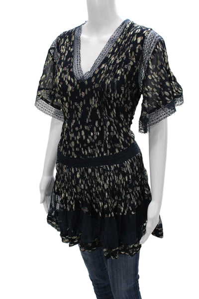 Maeve Anthropologie Womens Fit & Flare Floral V-Neck Blouse Size S