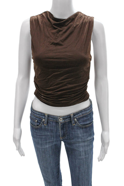 Venroy Women Sleeveless Cowl Neck Basic Tank Brown Tencel Size M