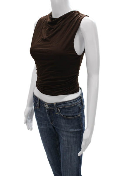 Venroy Women Sleeveless Cowl Neck Basic Tank Brown Tencel Size M