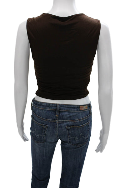 Venroy Women Sleeveless Cowl Neck Basic Tank Brown Tencel Size M