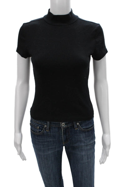 Maeve Anthropologie Womens Black Mock Neck Short Sleeve Tee Size XS
