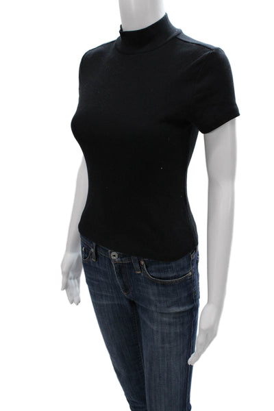 Maeve Anthropologie Womens Black Mock Neck Short Sleeve Tee Size XS