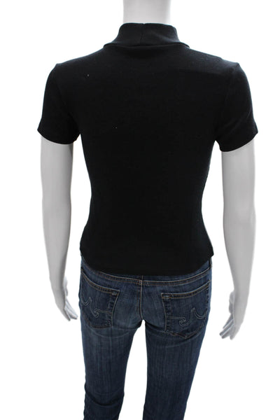 Maeve Anthropologie Womens Black Mock Neck Short Sleeve Tee Size XS