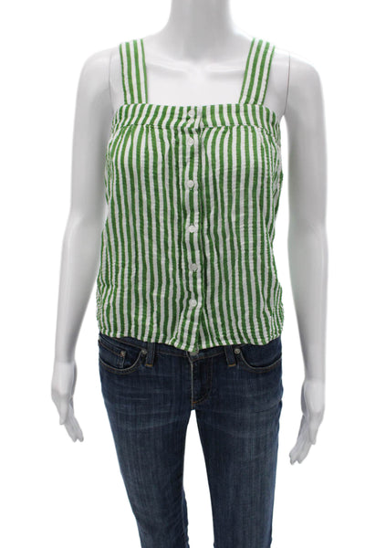 Lake Women Basic Striped Green Square Neck Cotton Blend Tank Size S